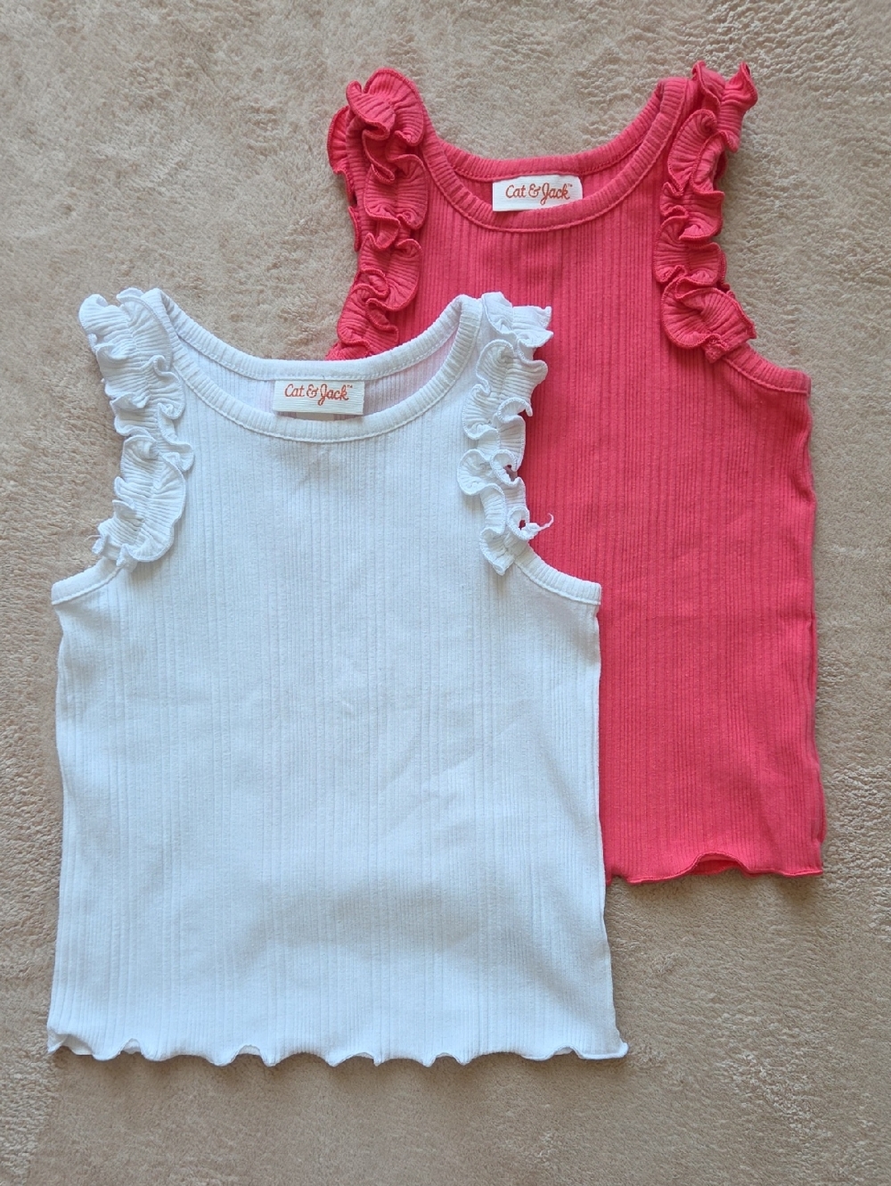 Cat & Jack Ruffle-Trim Ribbed Tank Tops Pink & White 3t